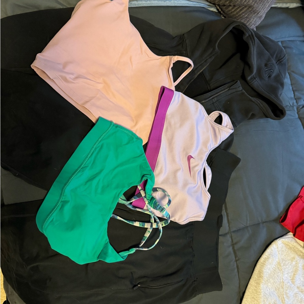 Black Lulu hoodie , legging and 3 sports bras